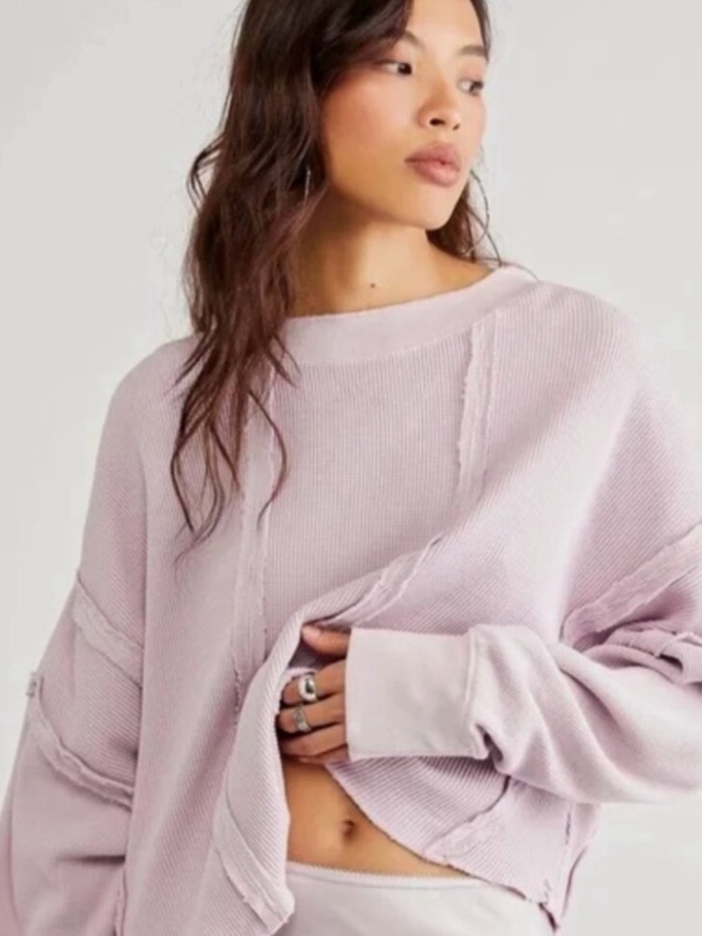 We The Free Womens Lilac Buttercup Oversized Waffle Knit Thermal XS